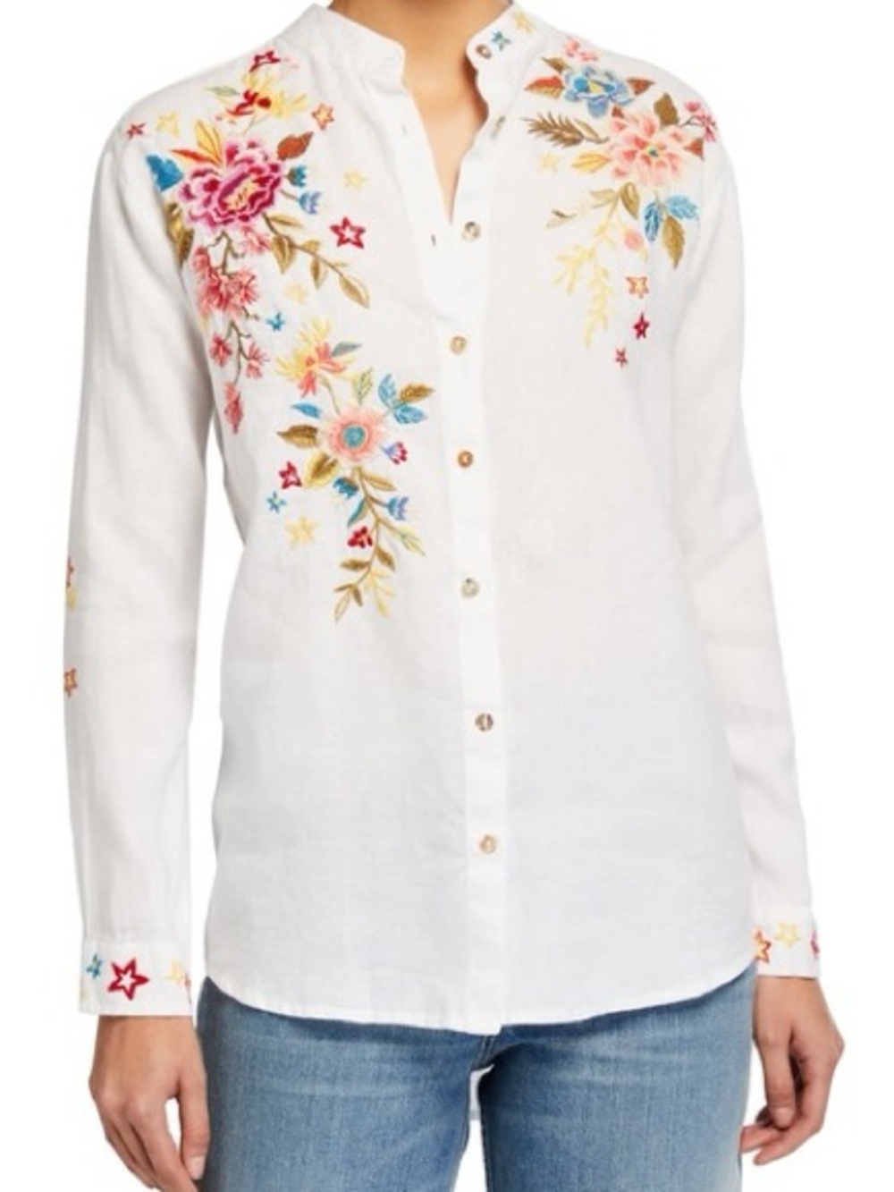 Johnny Was Amara Floral Embroidered Mandarin Collar Long sleeve Shirt Size 1X - Picture 2 of 13
